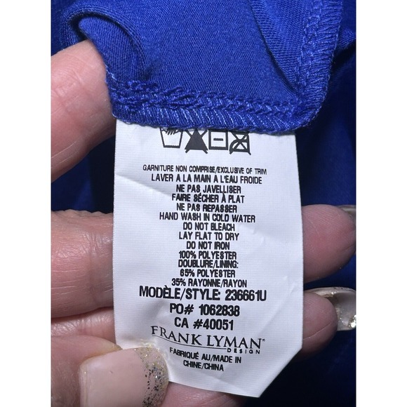 NEW Frank Lyman Blue Floral Chiffon Overlay Flowy Dress Cruise Beach Resort Sz L - Picture 12 of 15